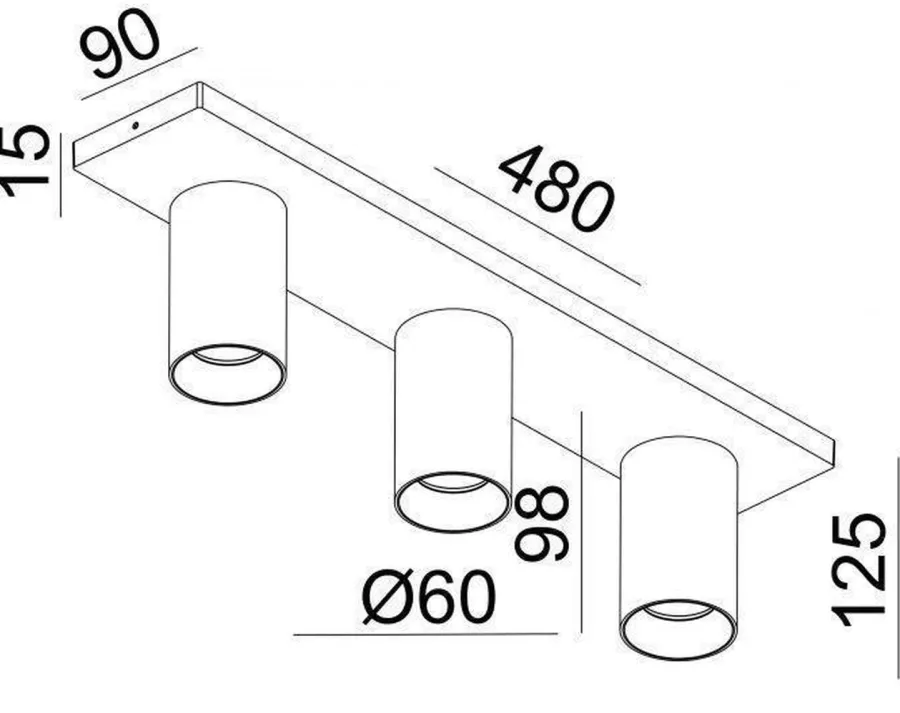 Clearance NorDesign OZ K3 taklampe med 3 spotter - hvit/Svart Hvit / Svart