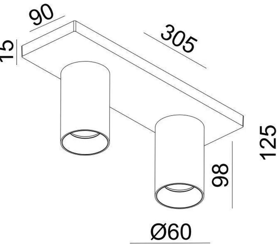 Clearance NorDesign OZ K2 taklampe med 2 spotter - Svart/gull Svart / Gull