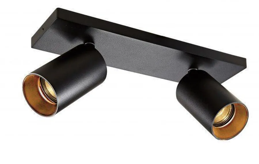 Clearance NorDesign OZ K2 taklampe med 2 spotter - Svart/gull Svart / Gull