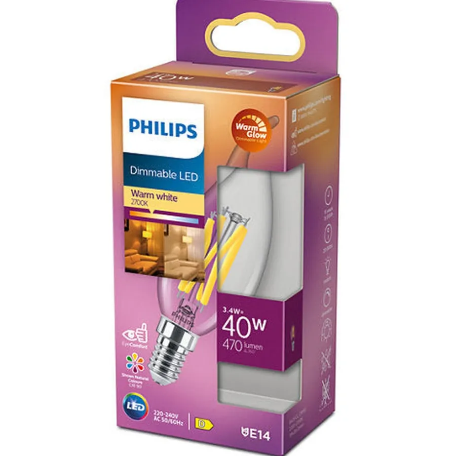 Discount Philips E14 LED 3,4 watt (40W) Warmglow - Dimbar Klar