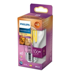 Clearance Philips Filament warmglow E27 LED 10,5W 60mm dimbar - Klar