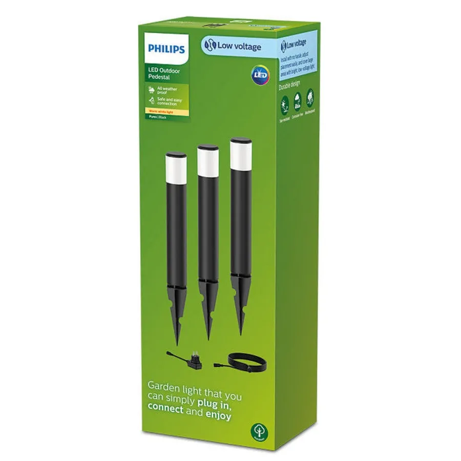 Sale Philips Gardenlink Purex hagelys 2700K 1,5W IP44 3-pakning - 24 Volt Svart