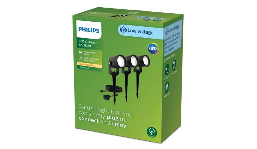 Sale Philips Gardenlink Reuel bakkespotter 2700K 1,5W IP44 3-pakning - 24 Volt Svart
