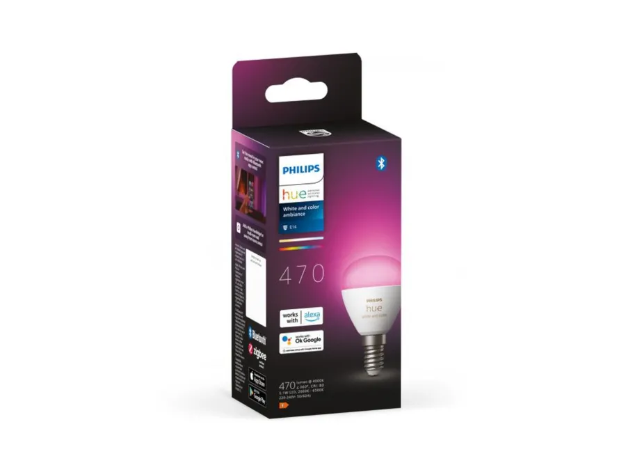 Hot Philips Hue P45 E14 lyspære 5,1W 2200-6500K Hue White Color Ambiance