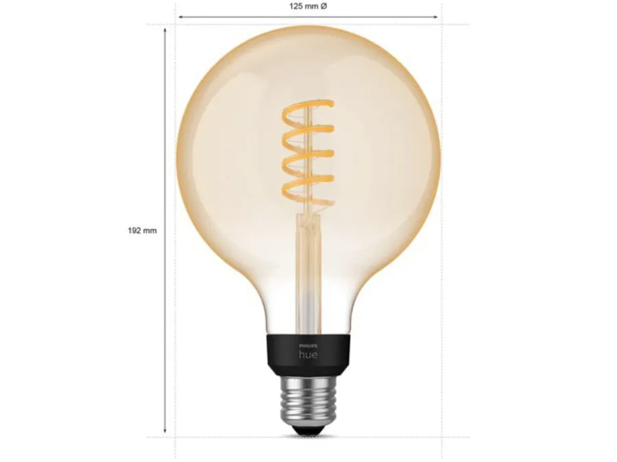 Outlet Philips Hue white LED 7W E27 G125 2200-4500 Kelvin - 125 mm Hvit