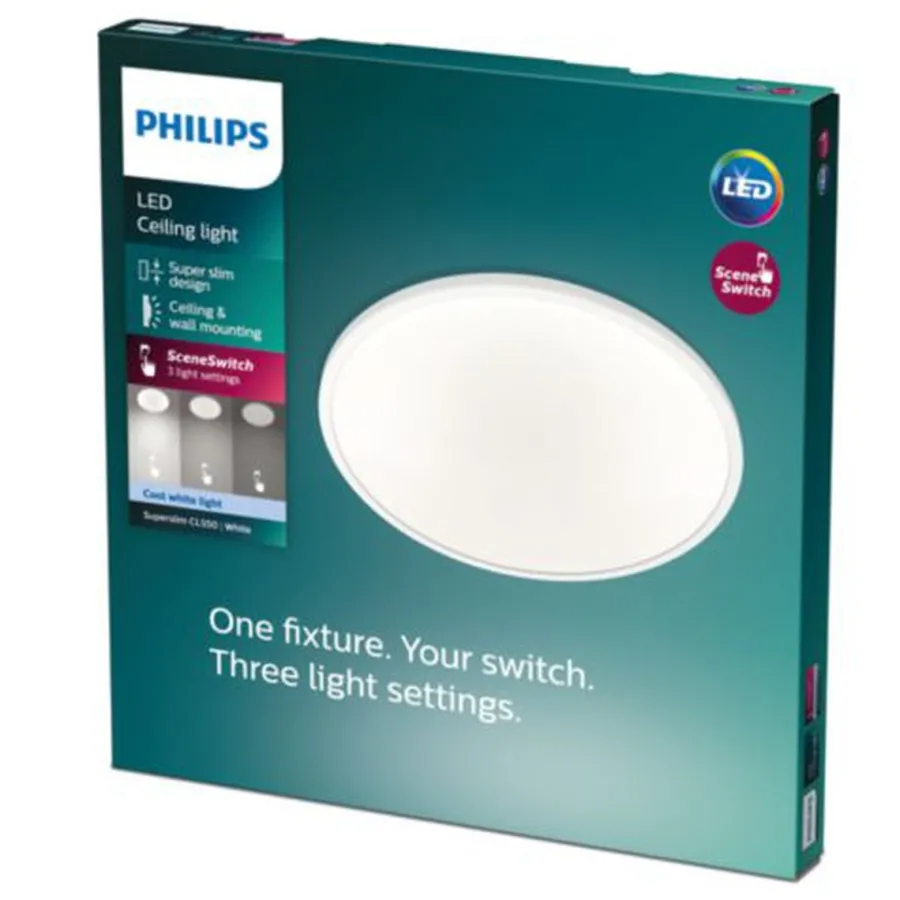 Sale Philips superslim taklampe 30 cm 18W 4000 Kelvin 3-step dim - Hvit