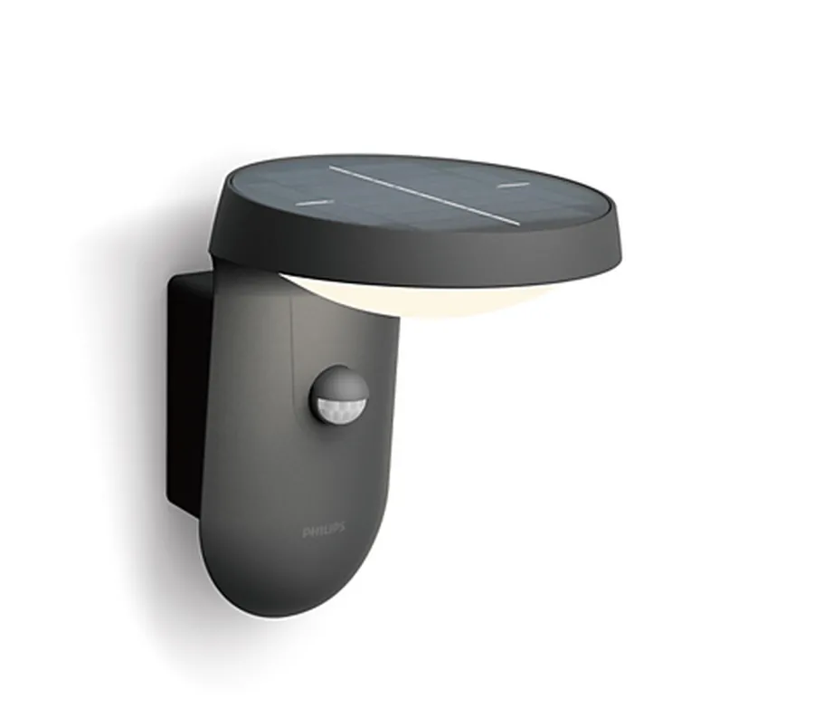 Best Philips Tyla vegglampe 1,2W 3000 Kelvin IP44 solcelledrevet med dag/natt og bevegelses sensor Svart