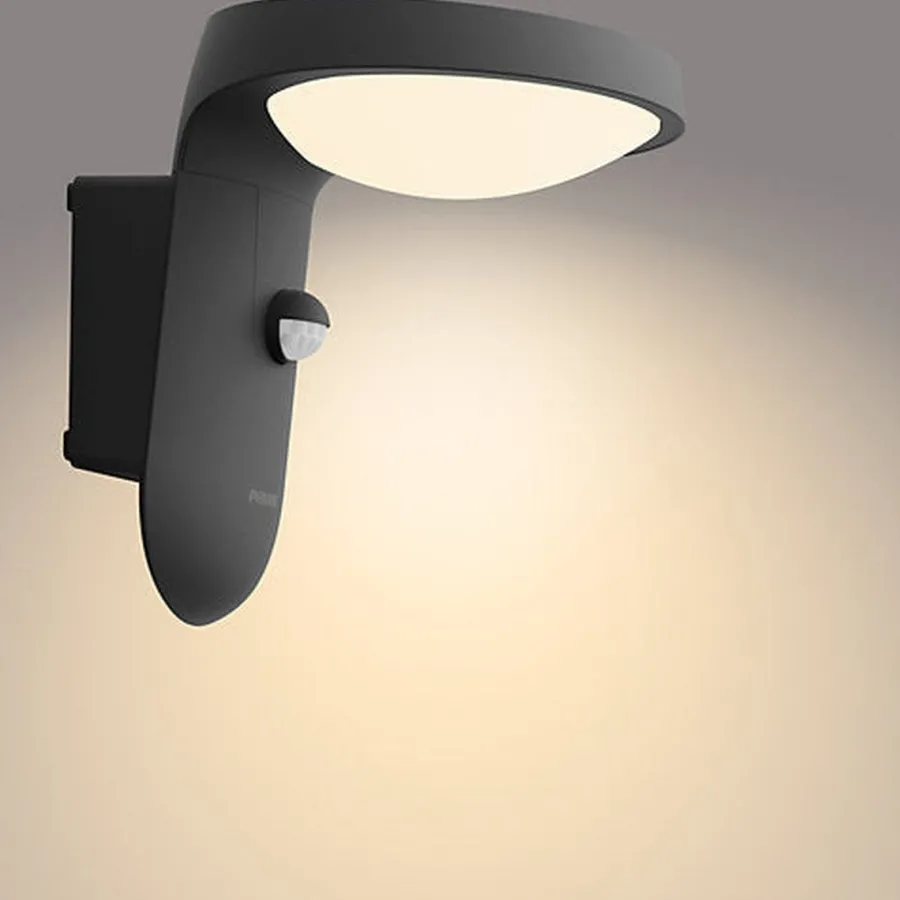 Best Philips Tyla vegglampe 1,2W 3000 Kelvin IP44 solcelledrevet med dag/natt og bevegelses sensor Svart