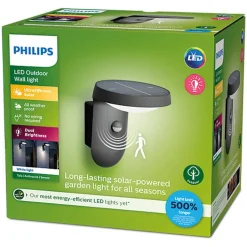 Best Philips Tyla vegglampe 1,2W 3000 Kelvin IP44 solcelledrevet med dag/natt og bevegelses sensor Svart