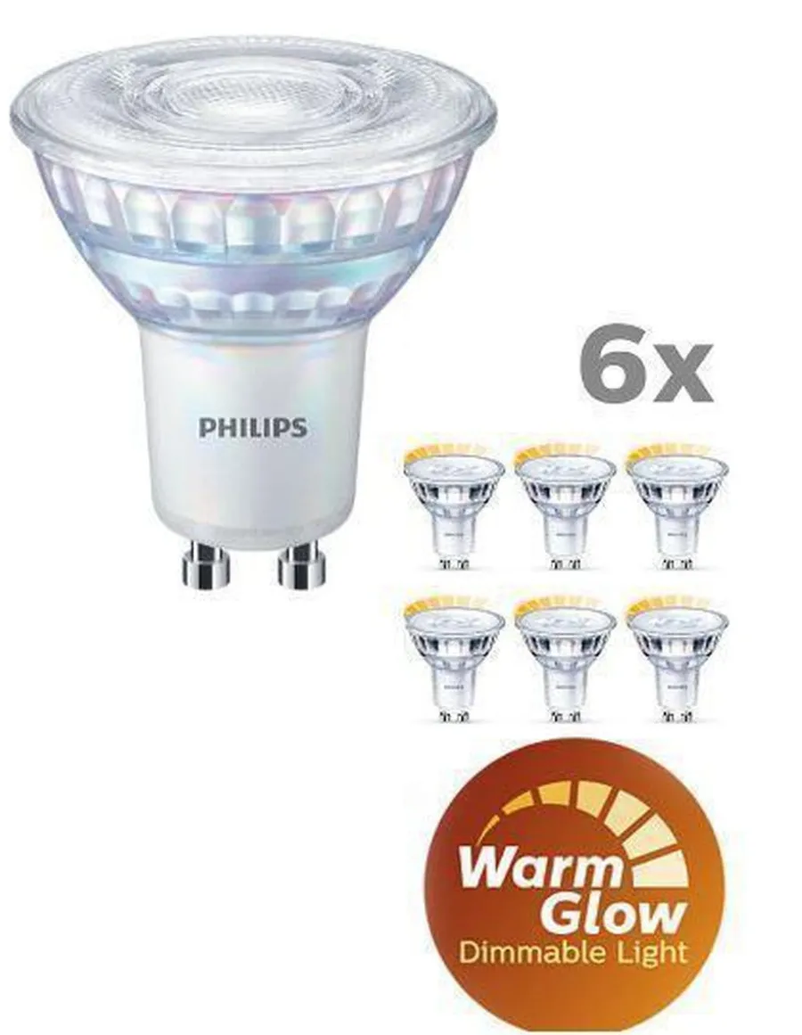 Discount Philips 3,8W (50W), warmglow dimbar GU10 LED RA90, 6 pakning Klar