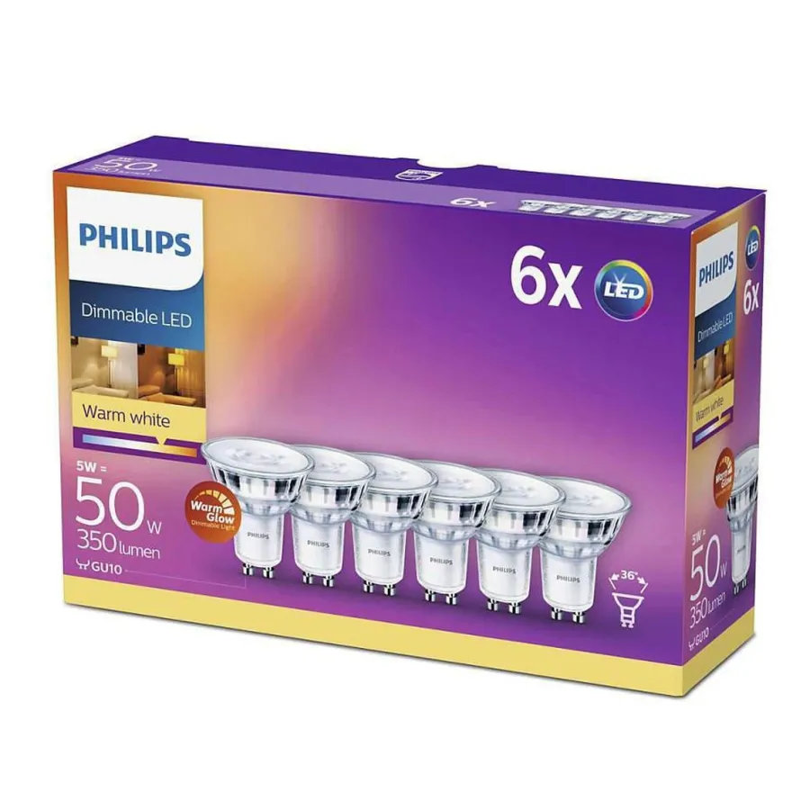 Discount Philips 3,8W (50W), warmglow dimbar GU10 LED RA90, 6 pakning Klar