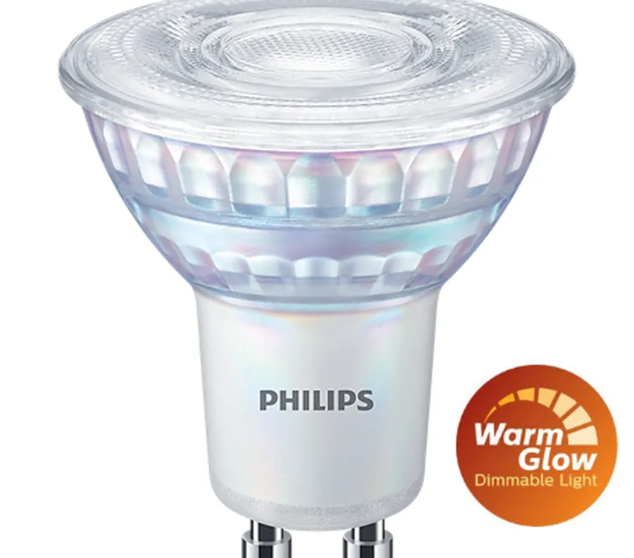 Clearance Philips 3,8W (50W), warmglow dimbar GU10 LED RA90 - 2 pakning Hvit