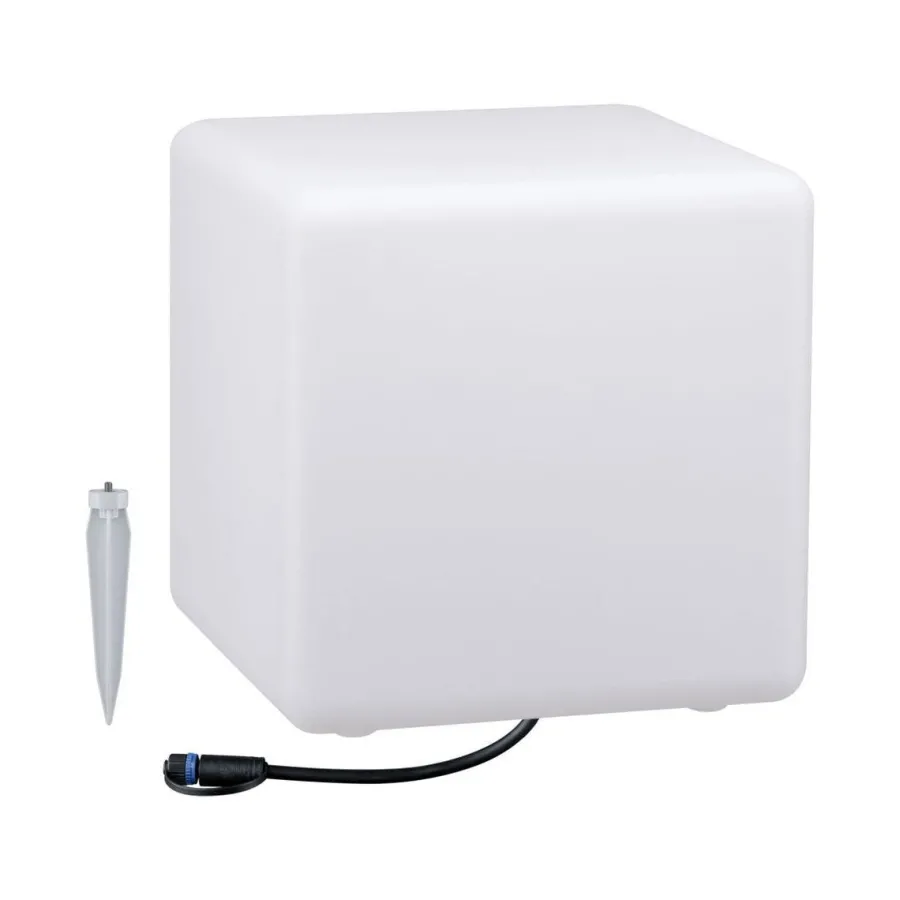 Outlet Paulmann Plug & Shine Cube 30x30 cm 6,5W 3000 Kelvin IP67 - Med jordspyd Hvit