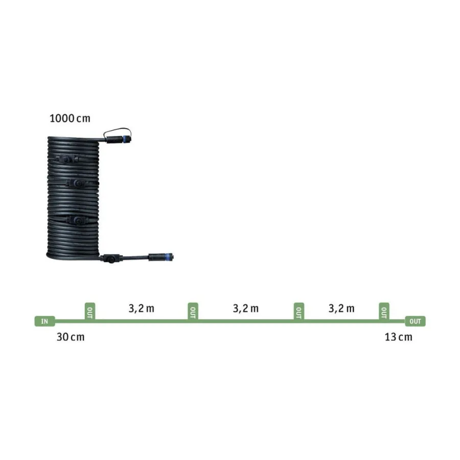 Discount Paulmann Plug & Shine 10 meter kabel med 5 utganger Svart