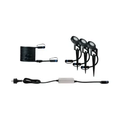 Hot Paulmann Plug & Shine Sting spot med spyd 6,4W 3000 Kelvin IP67 - 3 pakning startsett Antrasitt