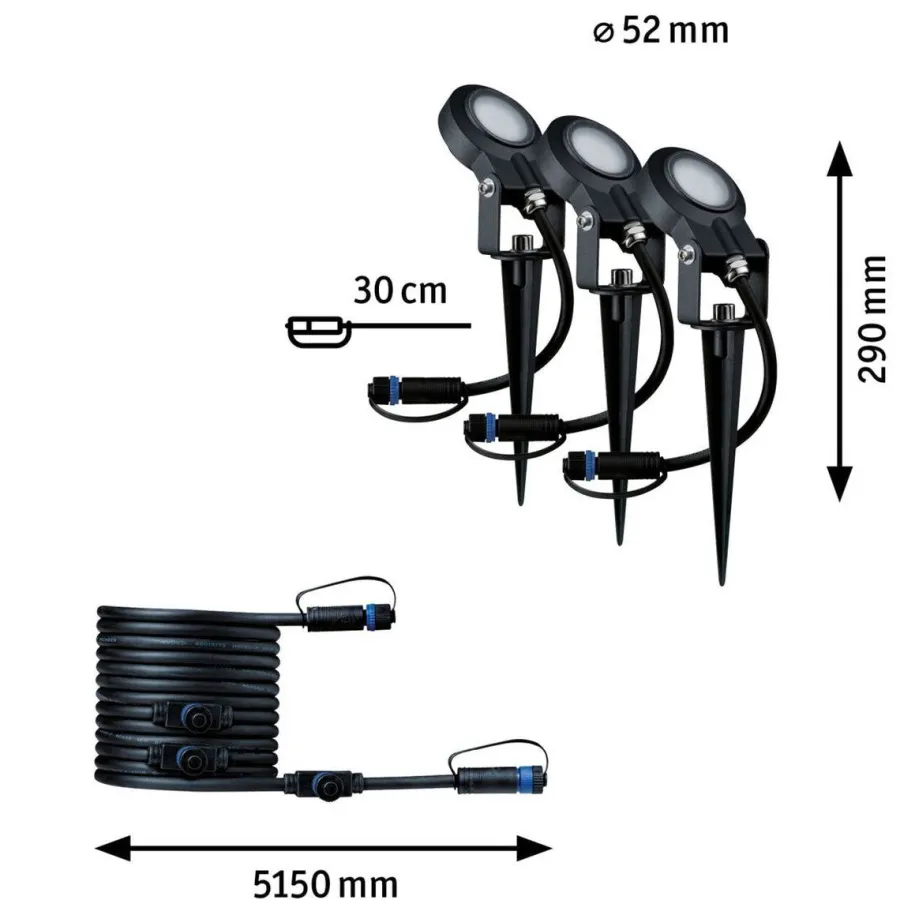 Discount Paulmann Plug & Shine Sting spot med spyd 6,4W 3000 Kelvin IP67 - 3 pakning utbyggingssett Antrasitt
