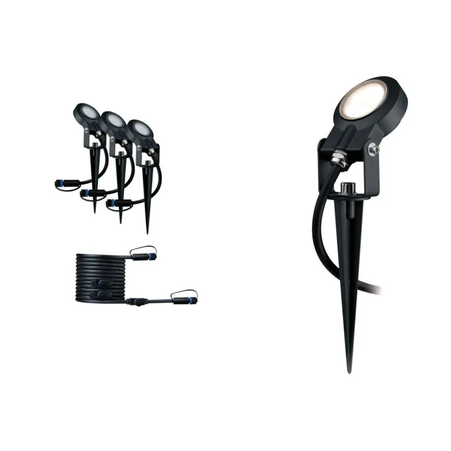 Discount Paulmann Plug & Shine Sting spot med spyd 6,4W 3000 Kelvin IP67 - 3 pakning utbyggingssett Antrasitt