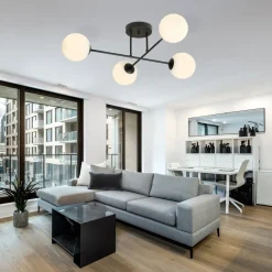 Online Emibig Roma taklampe 4-lys - Svart/Opal Svart / Opal
