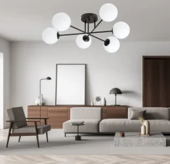 Hot Emibig Roma taklampe 6-lys - Svart/Opal Svart / Opal