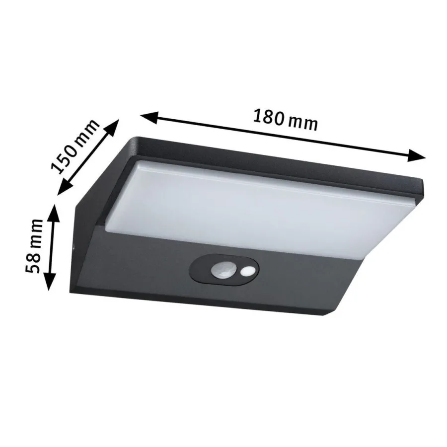 Sale Paulmann Ronas vegglampe utendørs 3,4W 3000 Kelvin m/bevegelses sensor - Solcelle Mørk grå