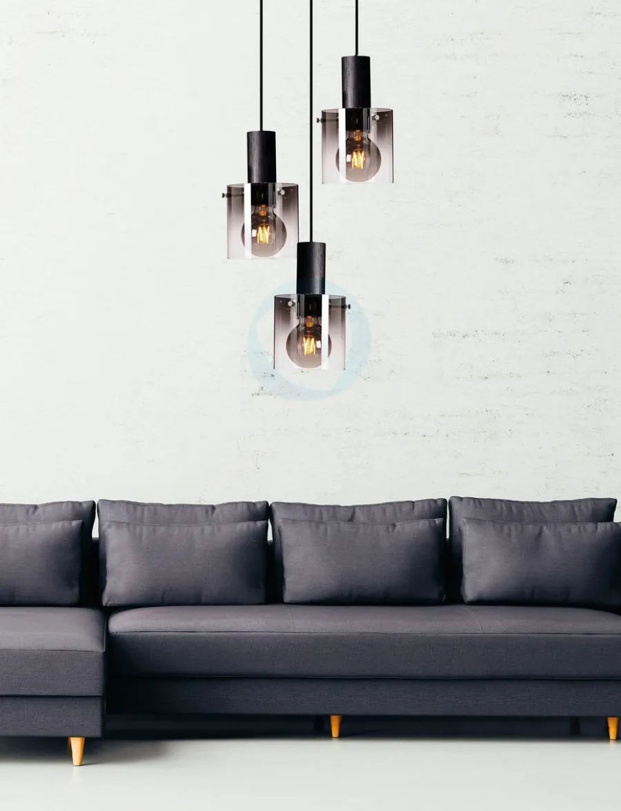 Outlet Ms - belysning Roxy rondell 3 lys takpendel - farget glass Røyk