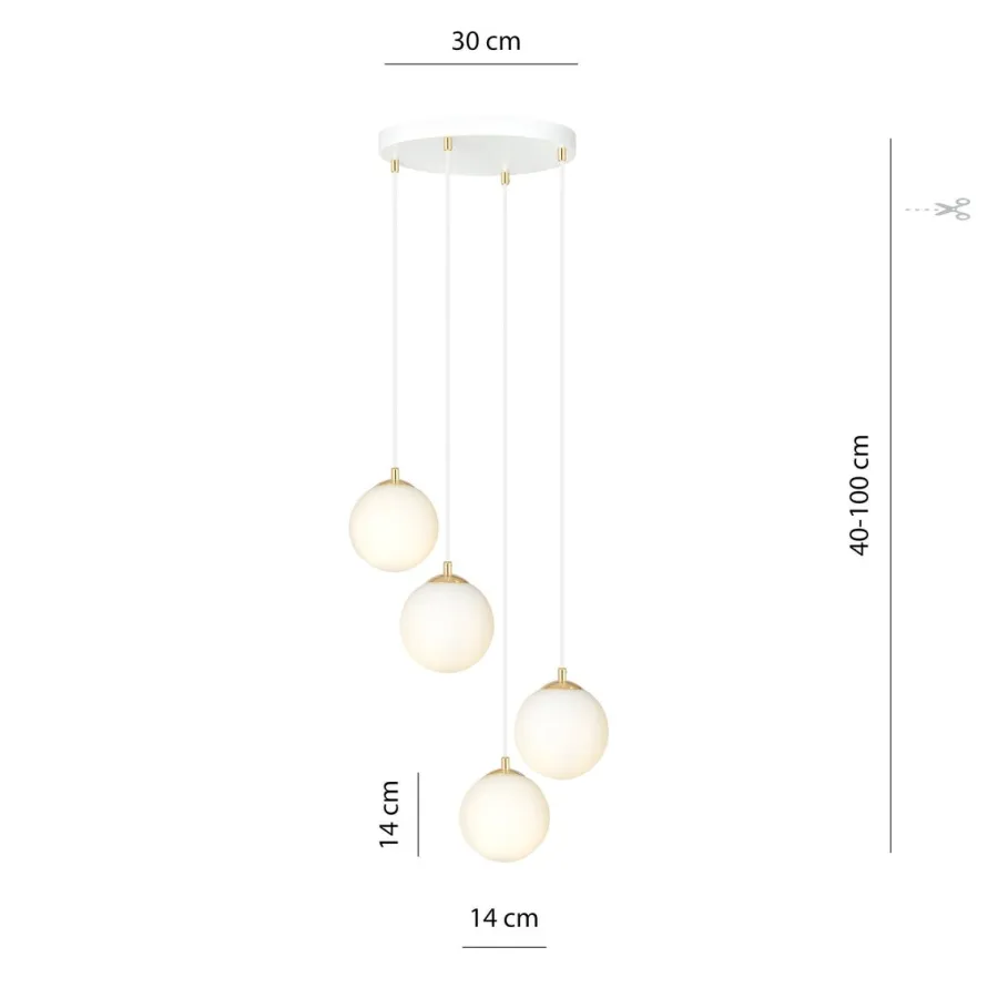Clearance Emibig Royal takpendel 4-lys - Hvit/Opal/Gullfarget Hvit / Opal / Gull