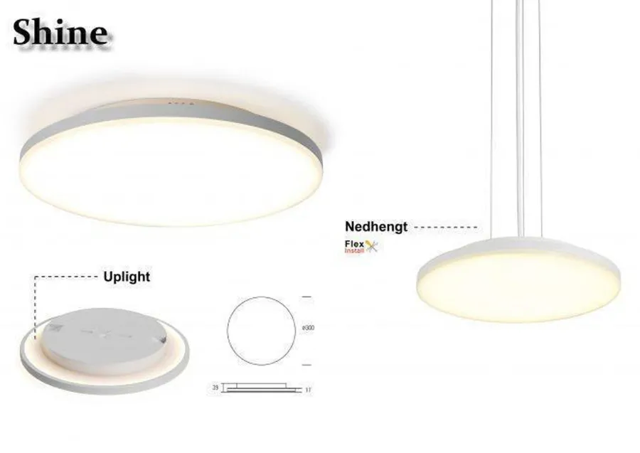 New NorDesign Shine 300 taklampe CS/PS 10/18/24W 2700/3000K Dimbar - Hvit