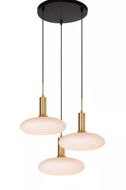 Clearance Lucide Singala rondell takpendel 3-lys - Svart/Opal/Messingfarget Svart / Opal