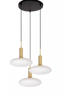 Clearance Lucide Singala rondell takpendel 3-lys - Svart/Opal/Messingfarget Svart / Opal