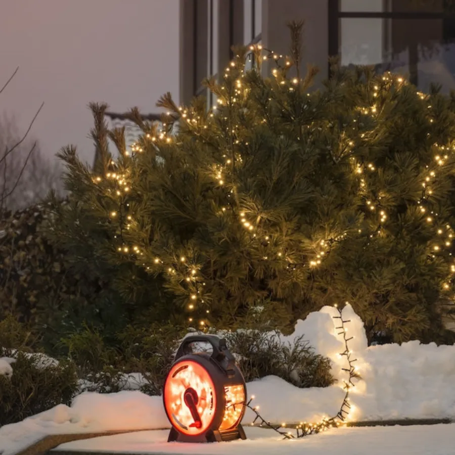 New Konstsmide Slynge 1200 LED, 37 meter julelys på trommel IP44 - Varm Hvit