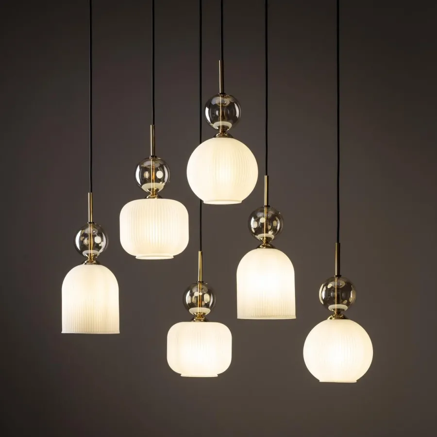 TK Lighting Sophia takpendel 6-lys Amber / Hvit
