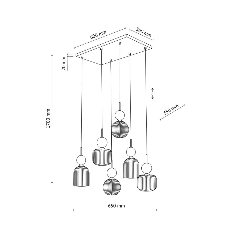 TK Lighting Sophia takpendel 6-lys Amber / Hvit