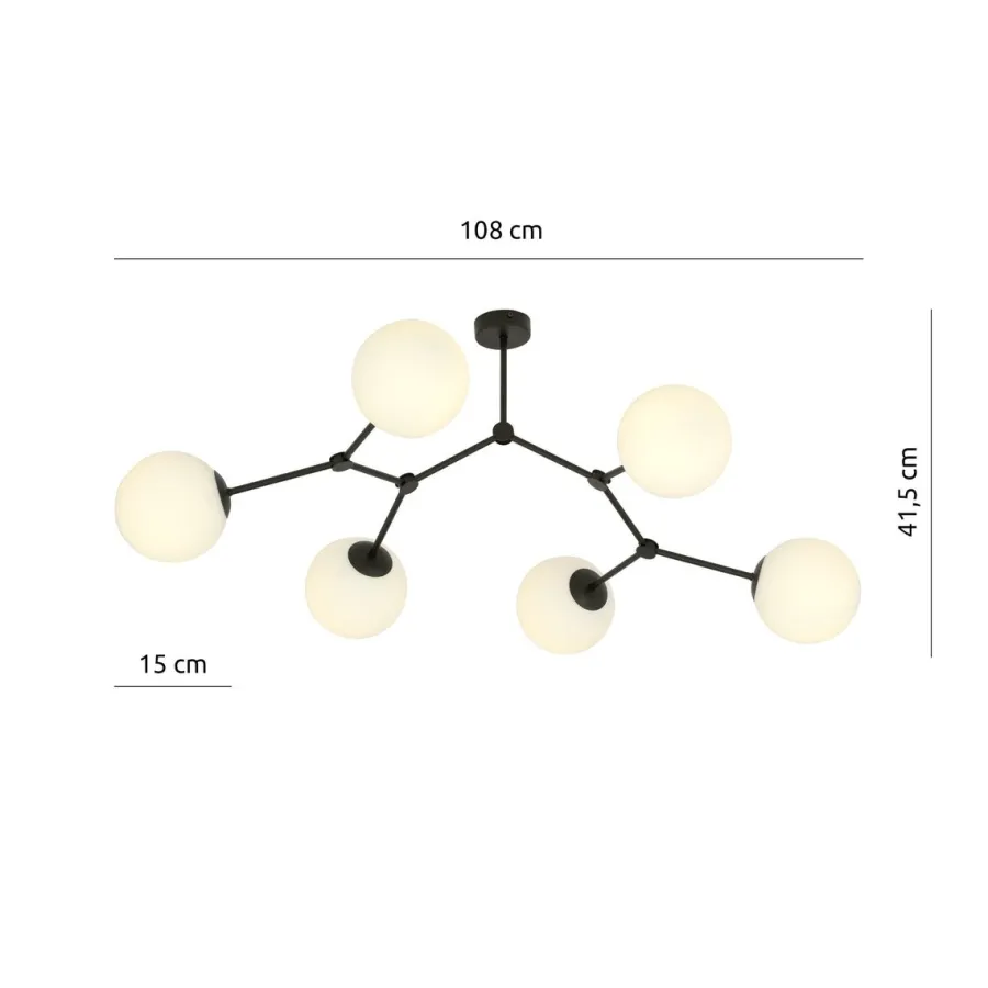 Online Emibig Space taklampe 6 lys - Svart/Opal Svart / Opal