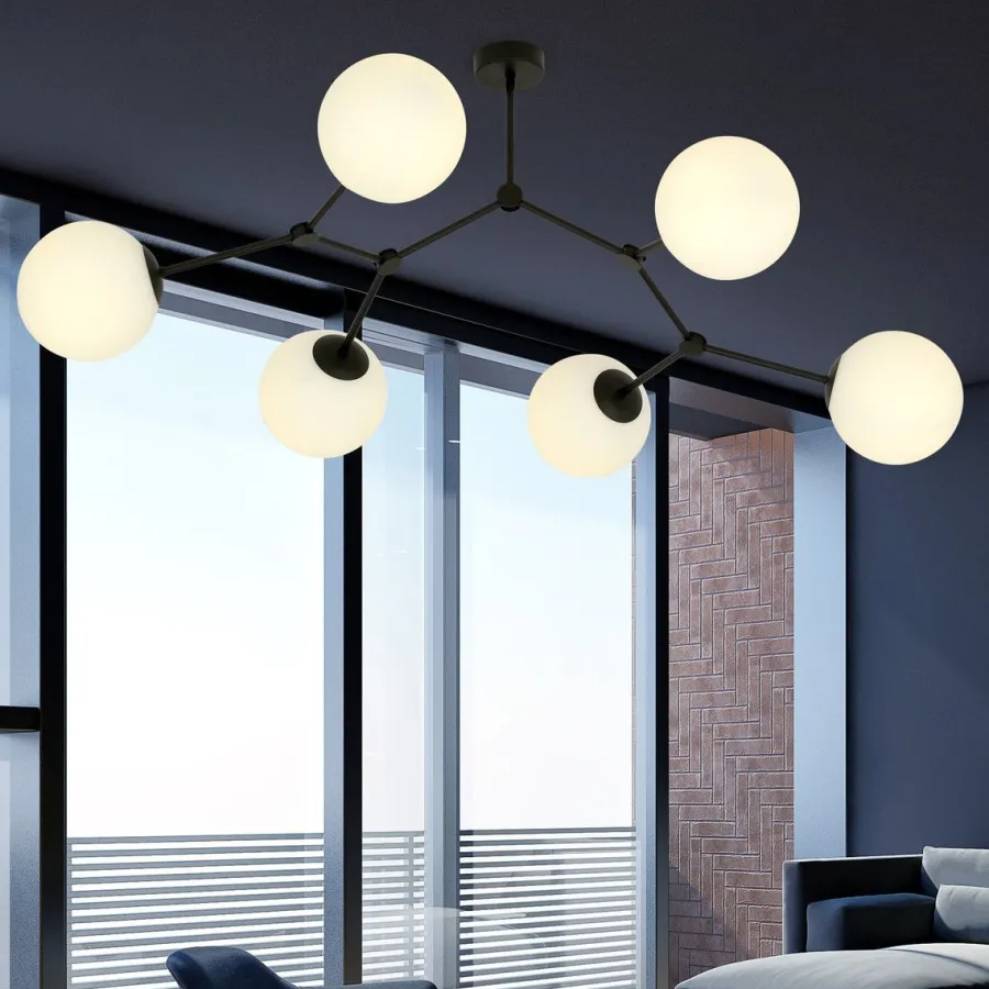 Online Emibig Space taklampe 6 lys - Svart/Opal Svart / Opal