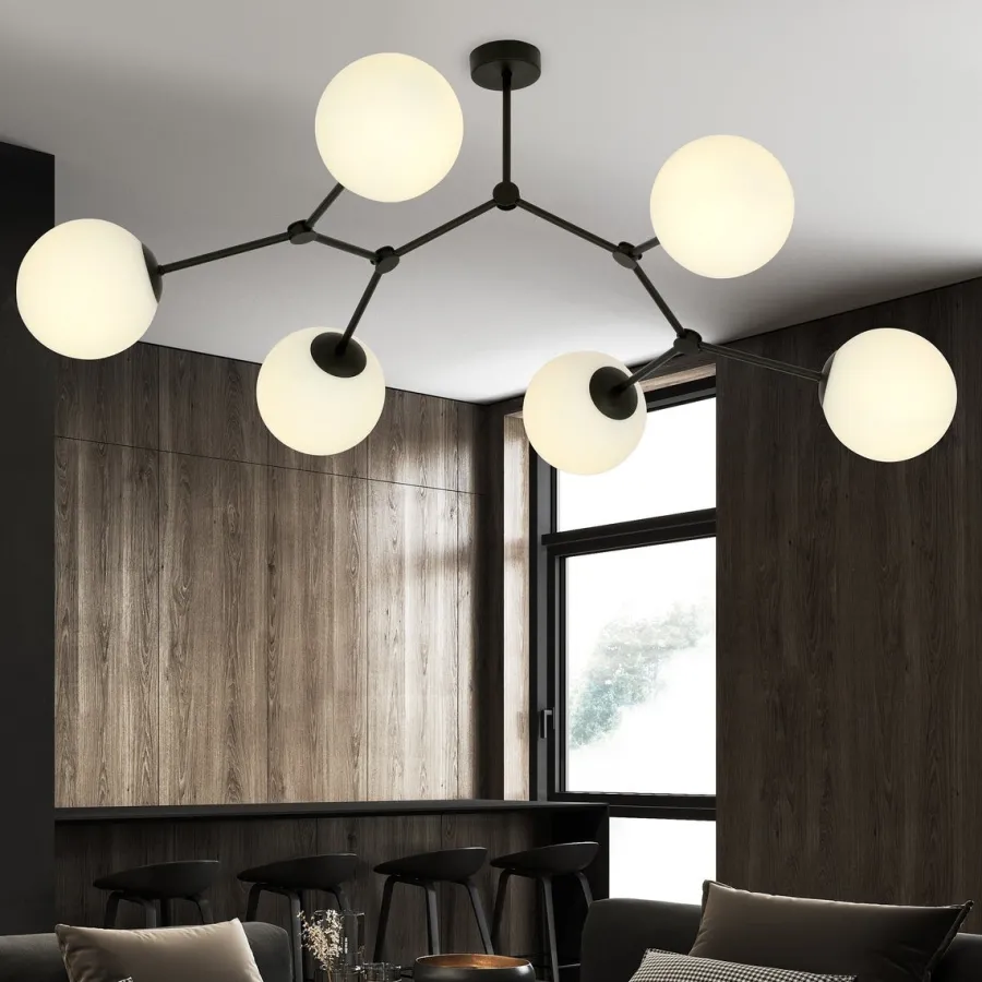 Online Emibig Space taklampe 6 lys - Svart/Opal Svart / Opal