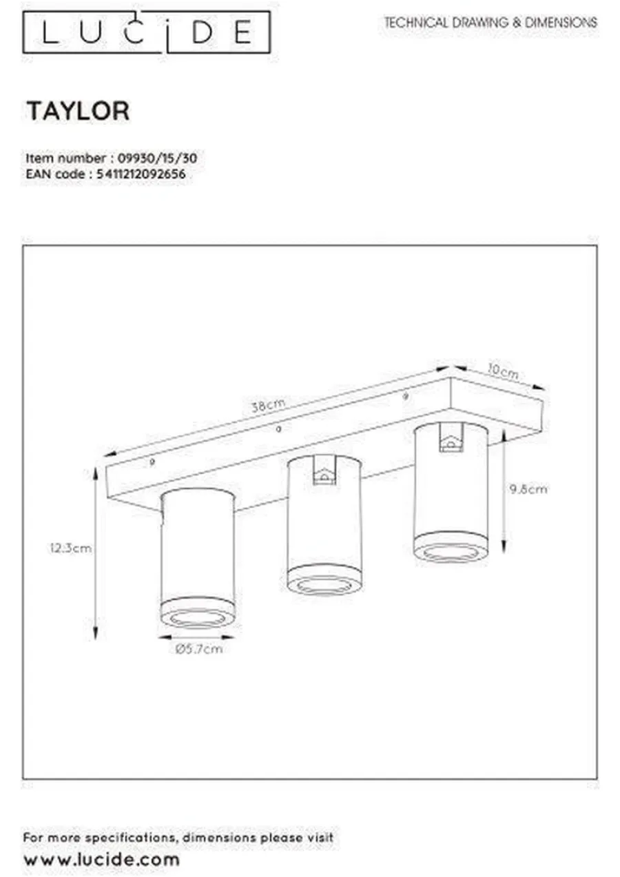 Online Lucide Taylor spot 3 lys IP44 baderom warm to dim 3x5W 2200-3000K