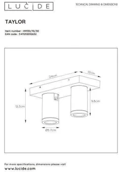 New Lucide Taylor spot 2 lys IP44 baderom warm to dim 2x5W 2200-3000K