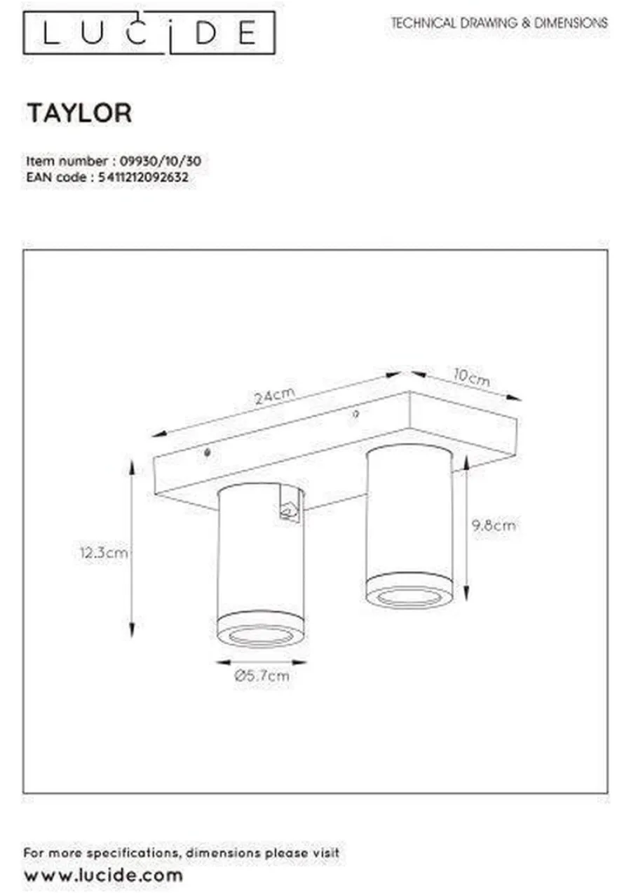 New Lucide Taylor spot 2 lys IP44 baderom warm to dim 2x5W 2200-3000K