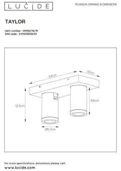 New Lucide Taylor spot 2 lys IP44 baderom warm to dim 2x5W 2200-3000K