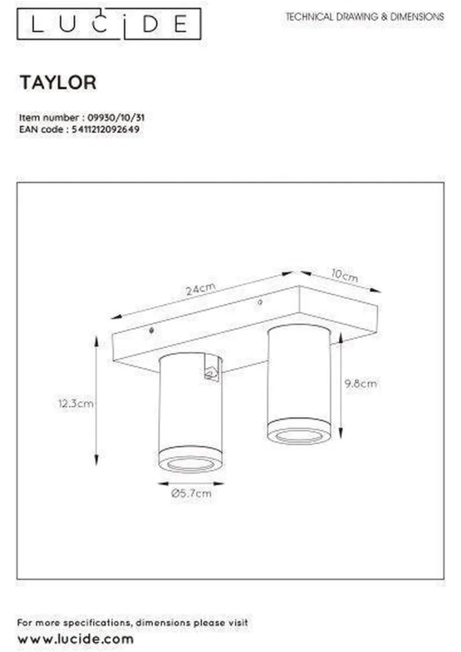 New Lucide Taylor spot 2 lys IP44 baderom warm to dim 2x5W 2200-3000K