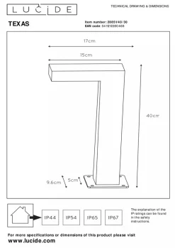 New Lucide Texas pullert 40 cm 7W IP54 - Antrasitt