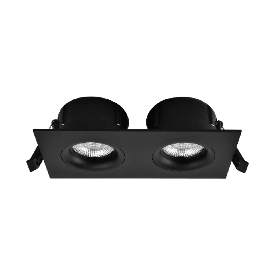 Sale Norlux Tigrus Square Double 360° justerbare lavtbyggende downlight 2x7W 2700K IP44 - Svart
