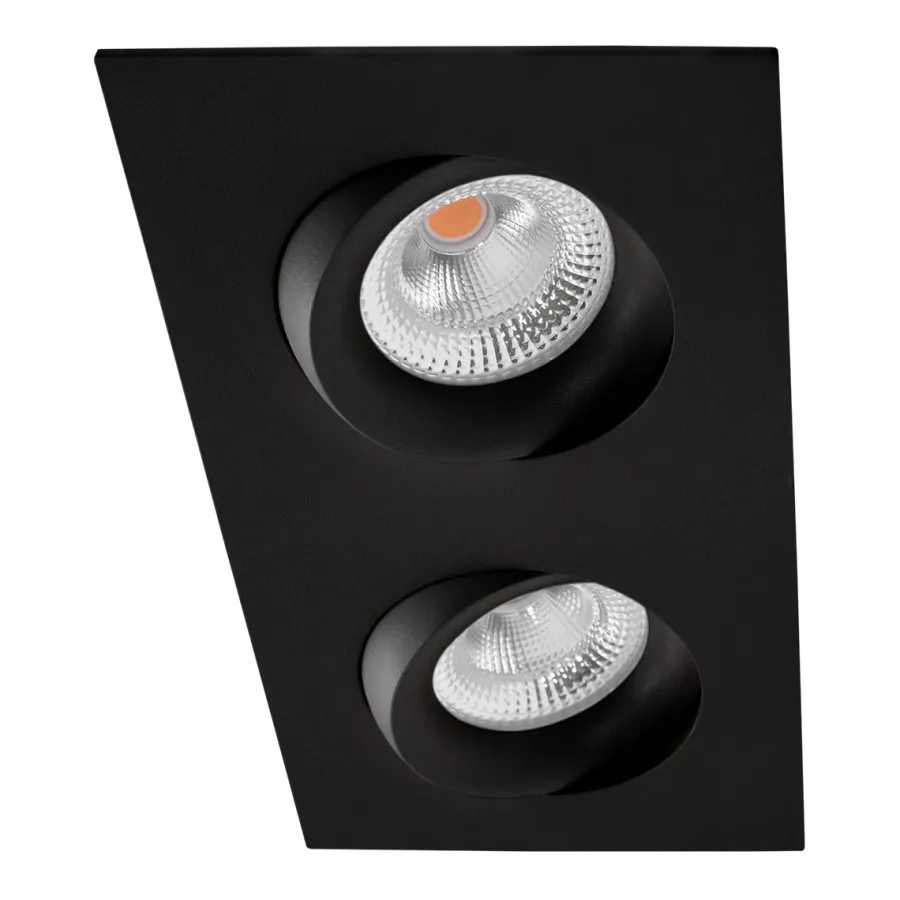 Sale Norlux Tigrus Square Double 360° justerbare lavtbyggende downlight 2x7W 2700K IP44 - Svart