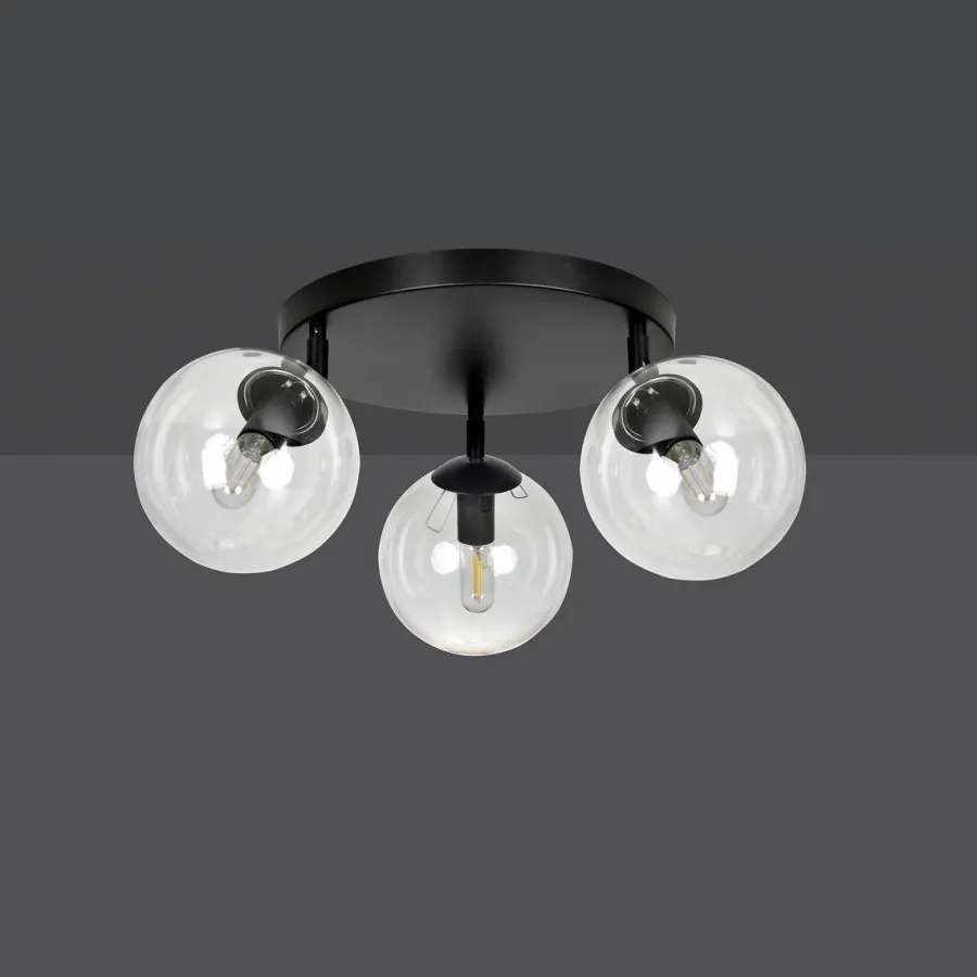 Online Emibig Tofi taklampe rund 3 lys - Svart/Klart glass Svart / Klartglass