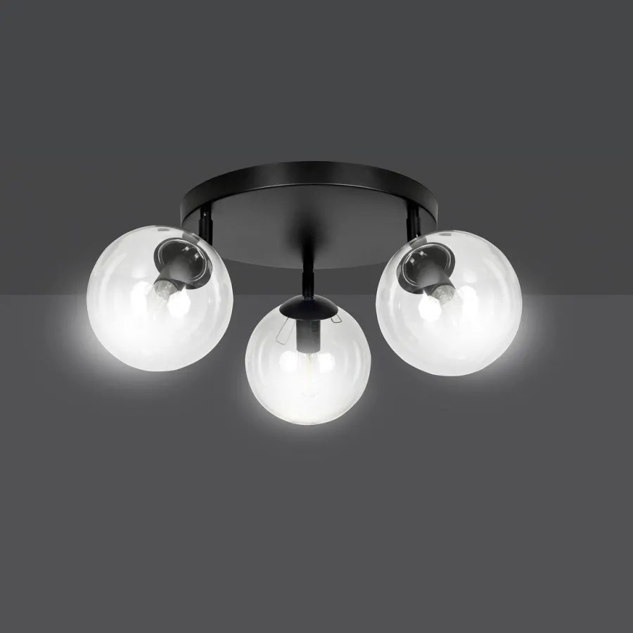 Online Emibig Tofi taklampe rund 3 lys - Svart/Klart glass Svart / Klartglass