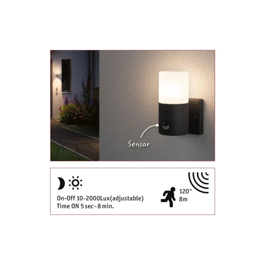Sale Paulmann Tube vegglampe utendørs IP44 - Sensor Grå