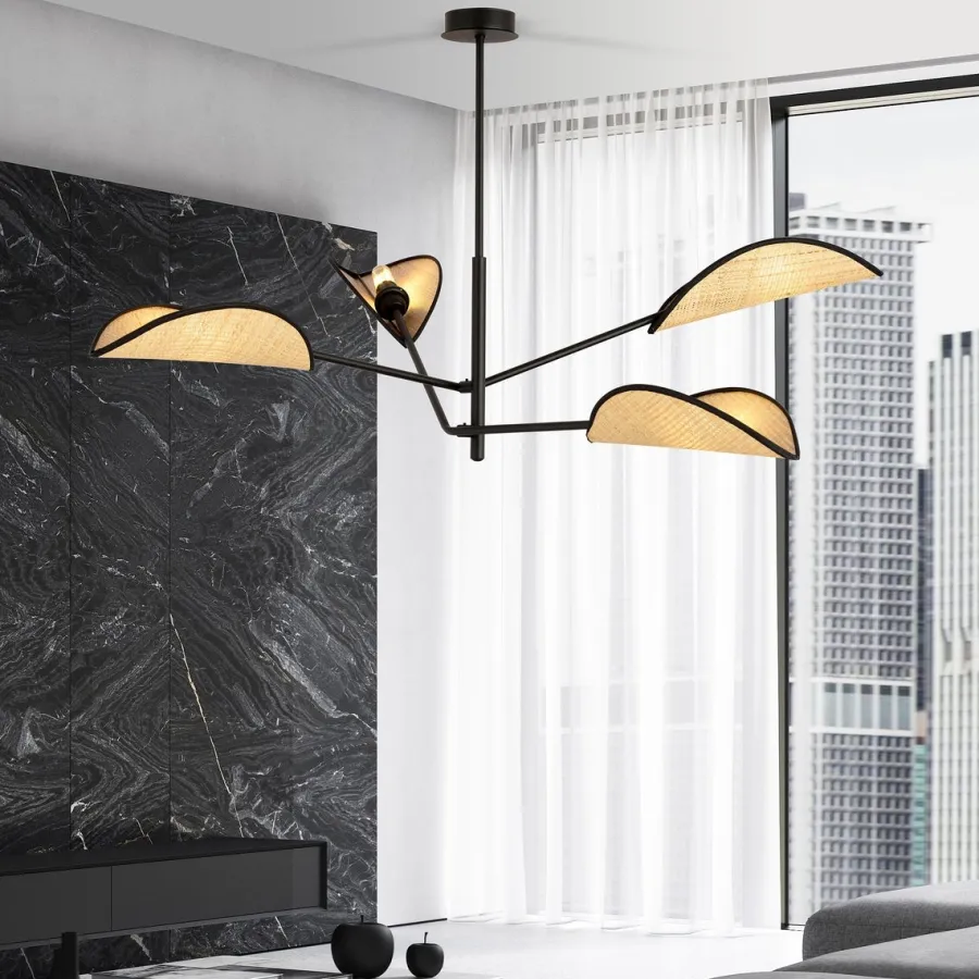 Hot Emibig Vene taklampe 4-lys - Svart/ Natur